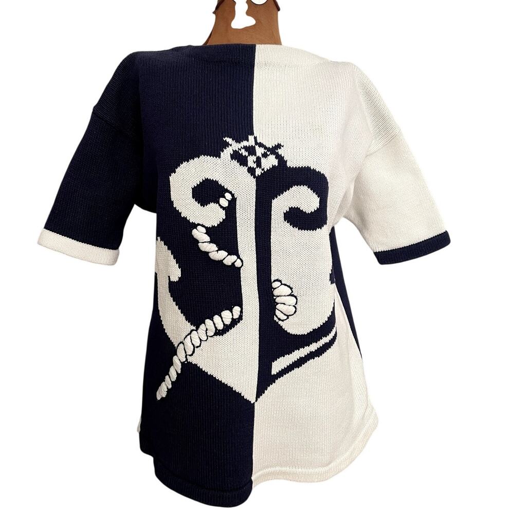 The Eagle's Eye L Anchor Sweater Navy Cotton 90s Vintage Nautical Preppy Unique - Picture 2 of 12